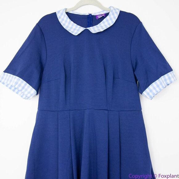 Unique Vintage Gwynnie Bee Gingham Collar Navy Fit-And-Flare Dress, 0X - Picture 5 of 16